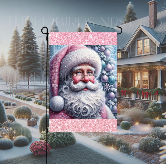Pastel Santa Claus Christmas Double-Sided Garden Flag, Pink Lover