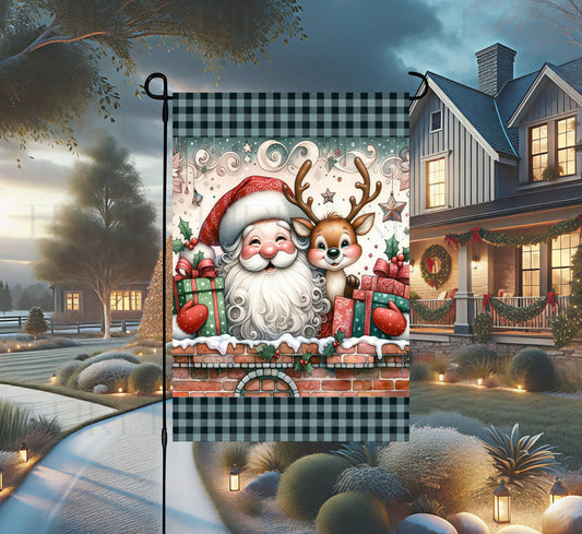 Christmas Double-Sided Garden Flag, Santa Claus, Reindeer, Presents