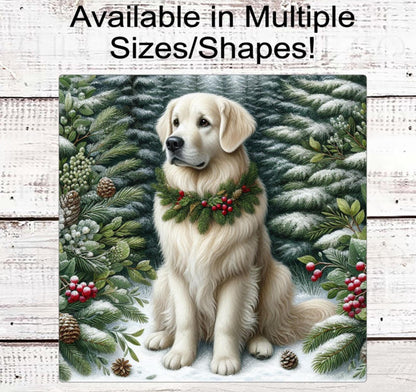 Christmas Dog Wreath Sign, Golden Retriever Lover, English Cream- PA2267