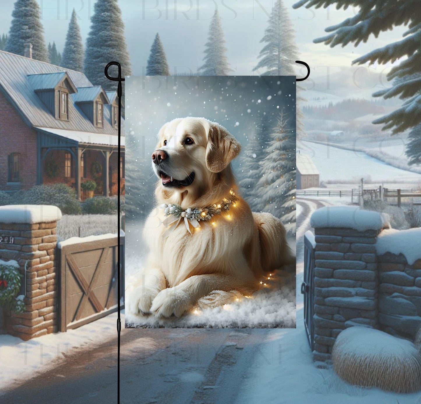 English Cream Golden Retriever Double-Sided Garden Flag, Winter Dog Decor