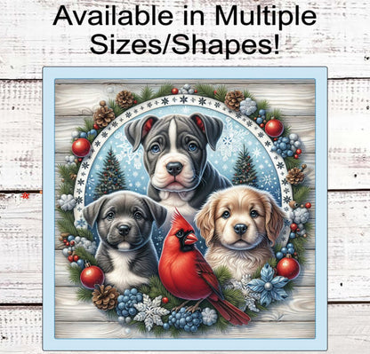 Christmas Dog Wreath Sign, Puppy Lover, Cardinal Bird Decor- PA2273