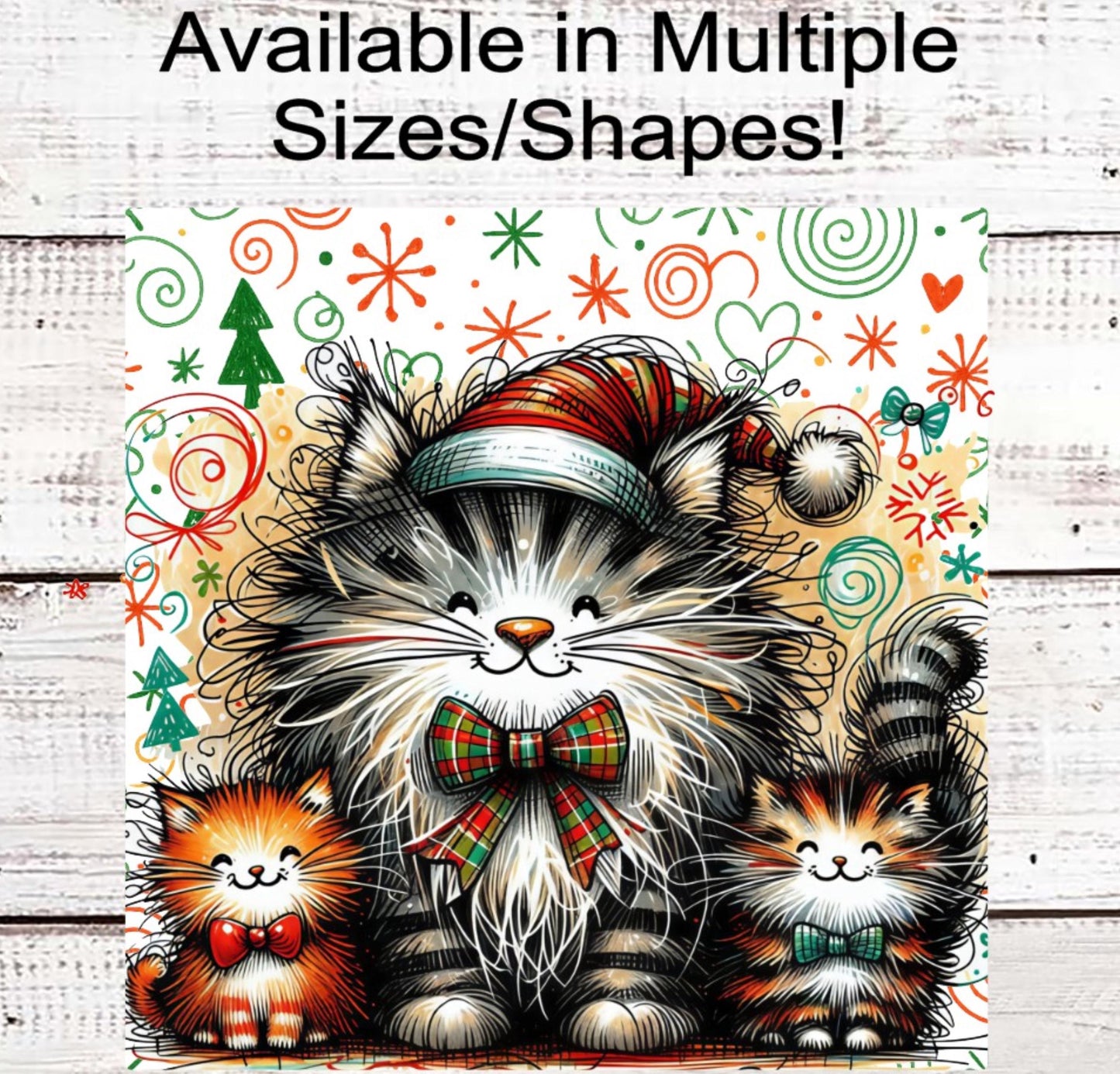 Cat Wreath Sign, Whimsical Decor, Christmas Cat- PA2274