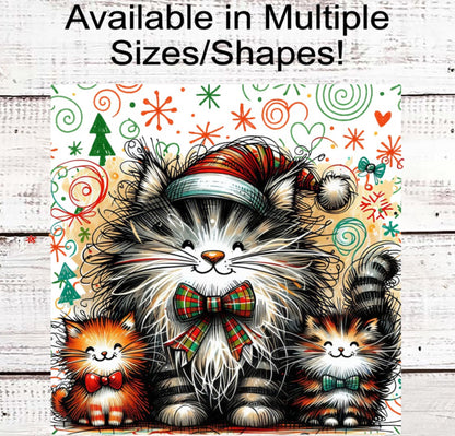 Cat Wreath Sign, Whimsical Decor, Christmas Cat- PA2274