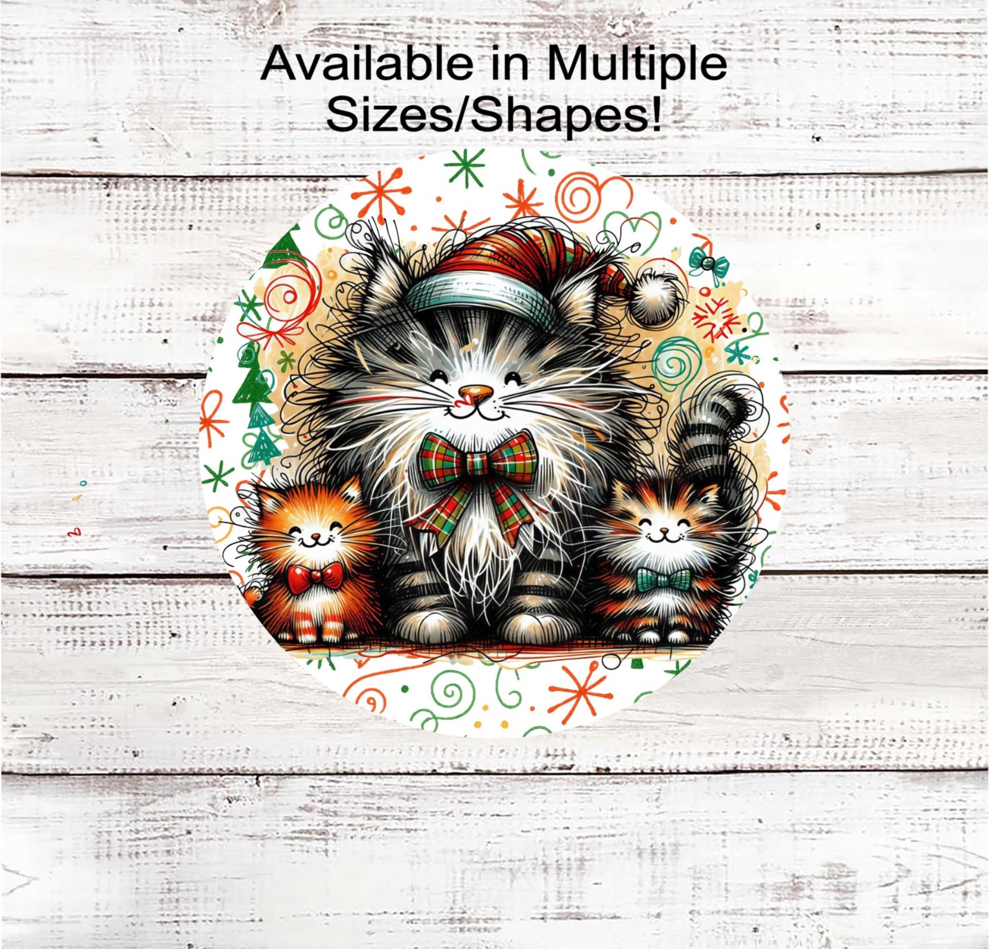 Cat Wreath Sign, Whimsical Decor, Christmas Cat- PA2274