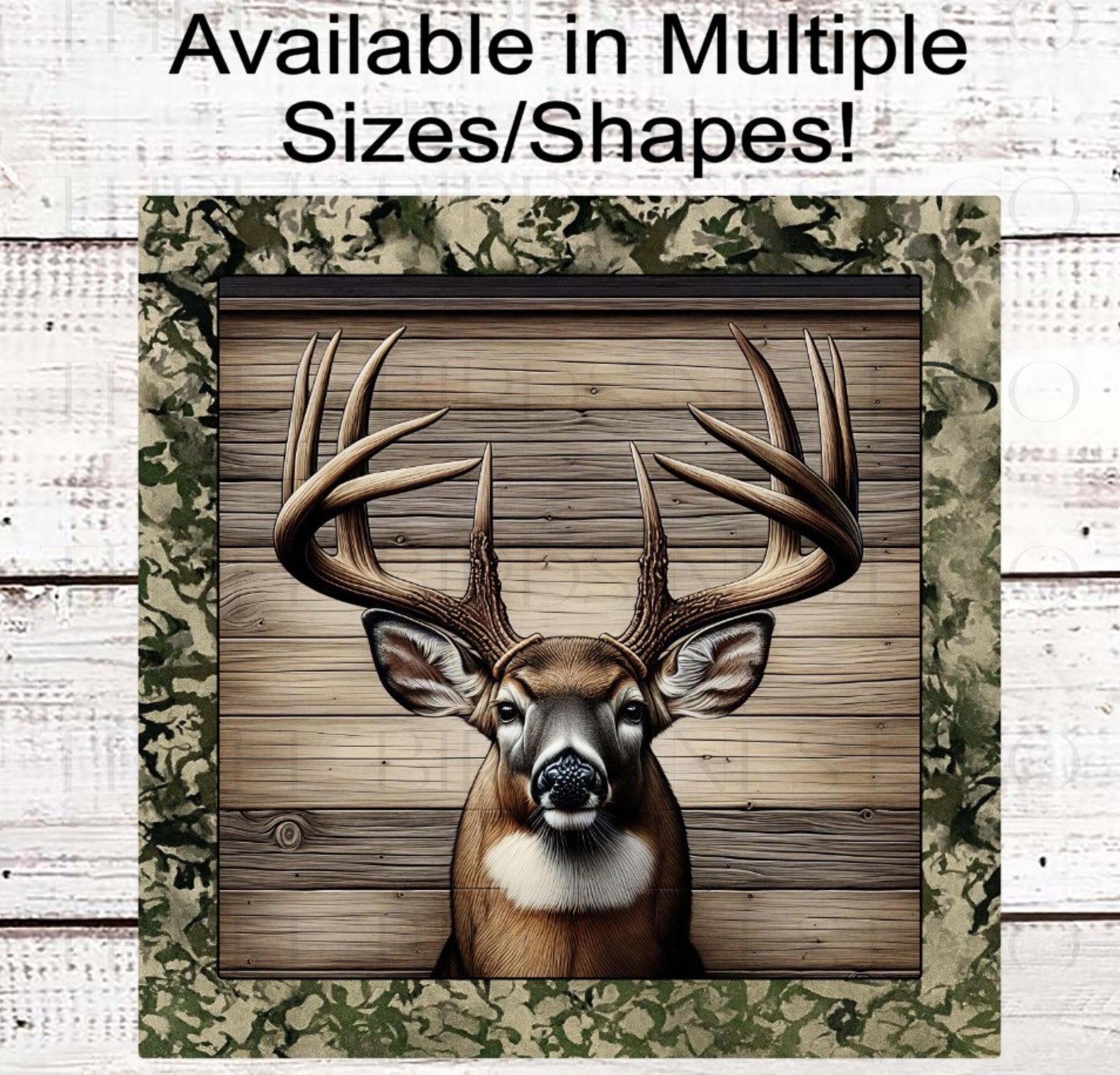 Deer Wreath Sign, Camo Decor, Rustic Farmhouse, Cabin Decor, Wildlife Lover- PA2276