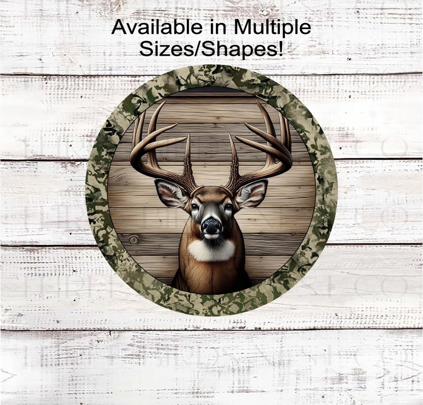 Deer Wreath Sign, Camo Decor, Rustic Farmhouse, Cabin Decor, Wildlife Lover- PA2276