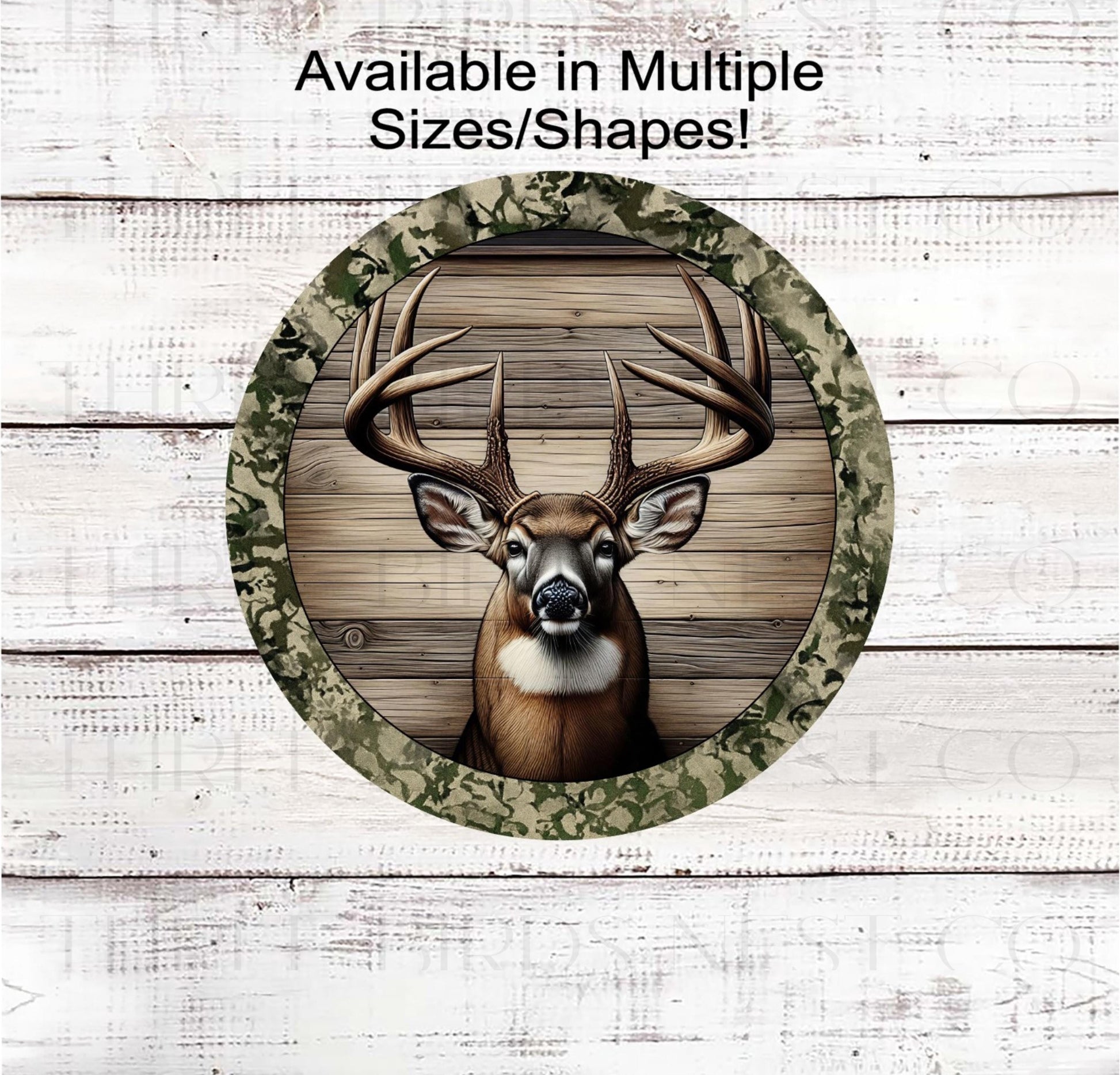 Deer Wreath Sign, Camo Decor, Rustic Farmhouse, Cabin Decor, Wildlife Lover- PA2276