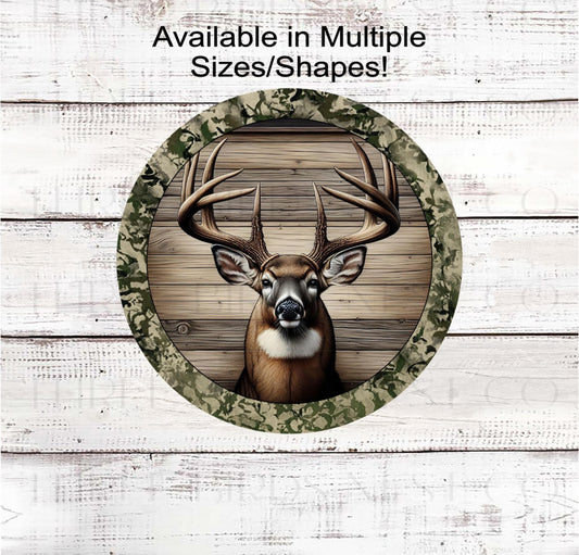 Deer Wreath Sign, Camo Decor, Rustic Farmhouse, Cabin Decor, Wildlife Lover- PA2276