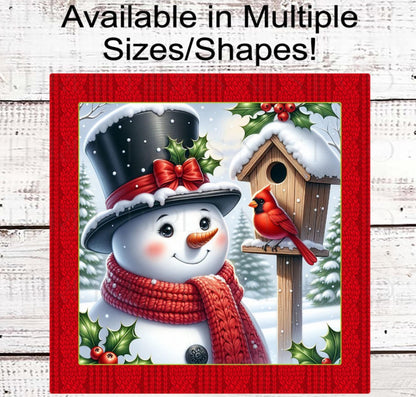 Winter Snowman Wreath Sign, Snowy Cardinal- CW2282