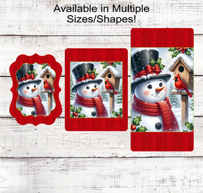 Winter Snowman Wreath Sign, Snowy Cardinal- CW2282