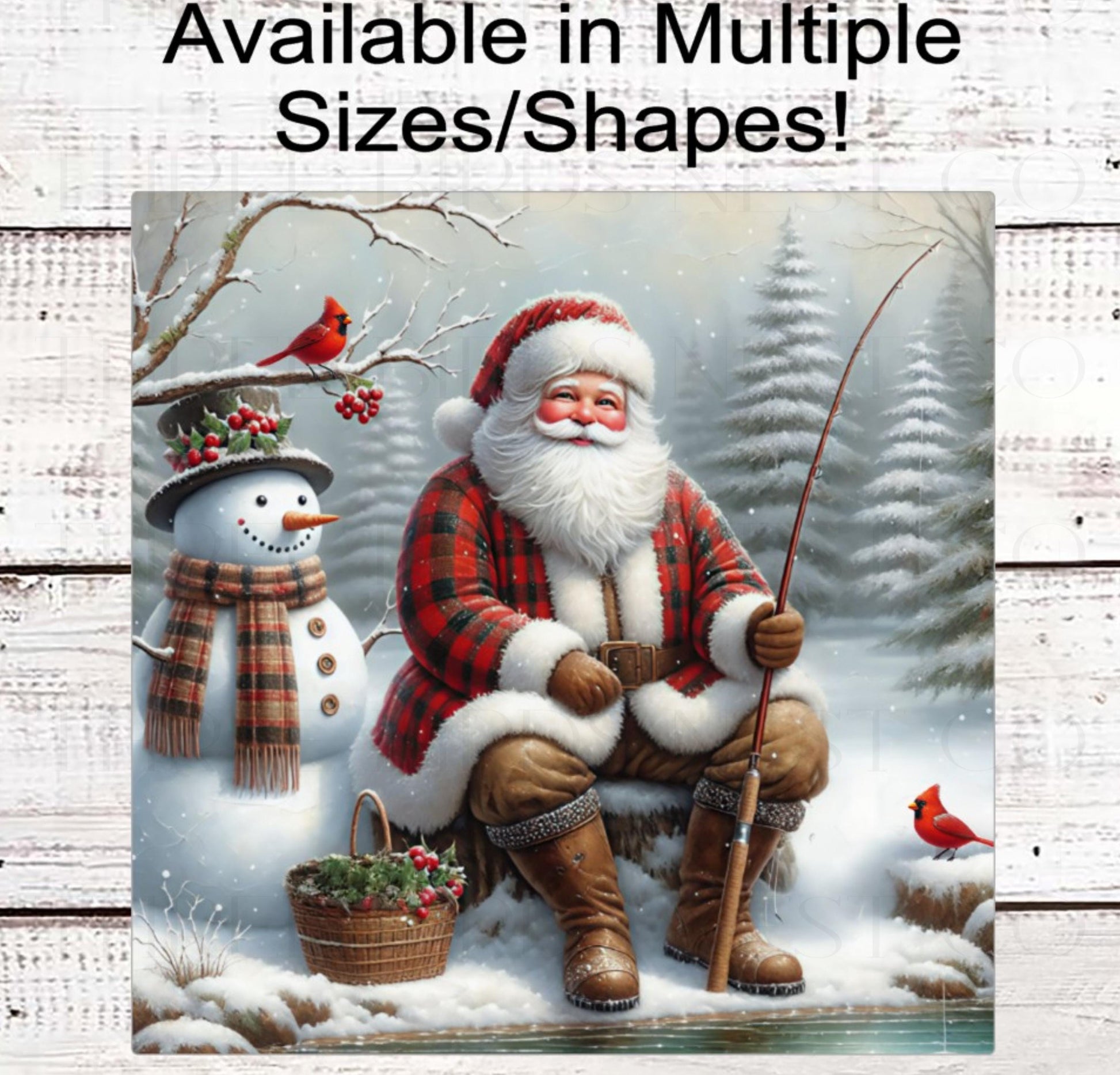 Christmas Wreath Sign, Santa Claus, Snowman, Fishing Lover, Cabin Decor- PA2288