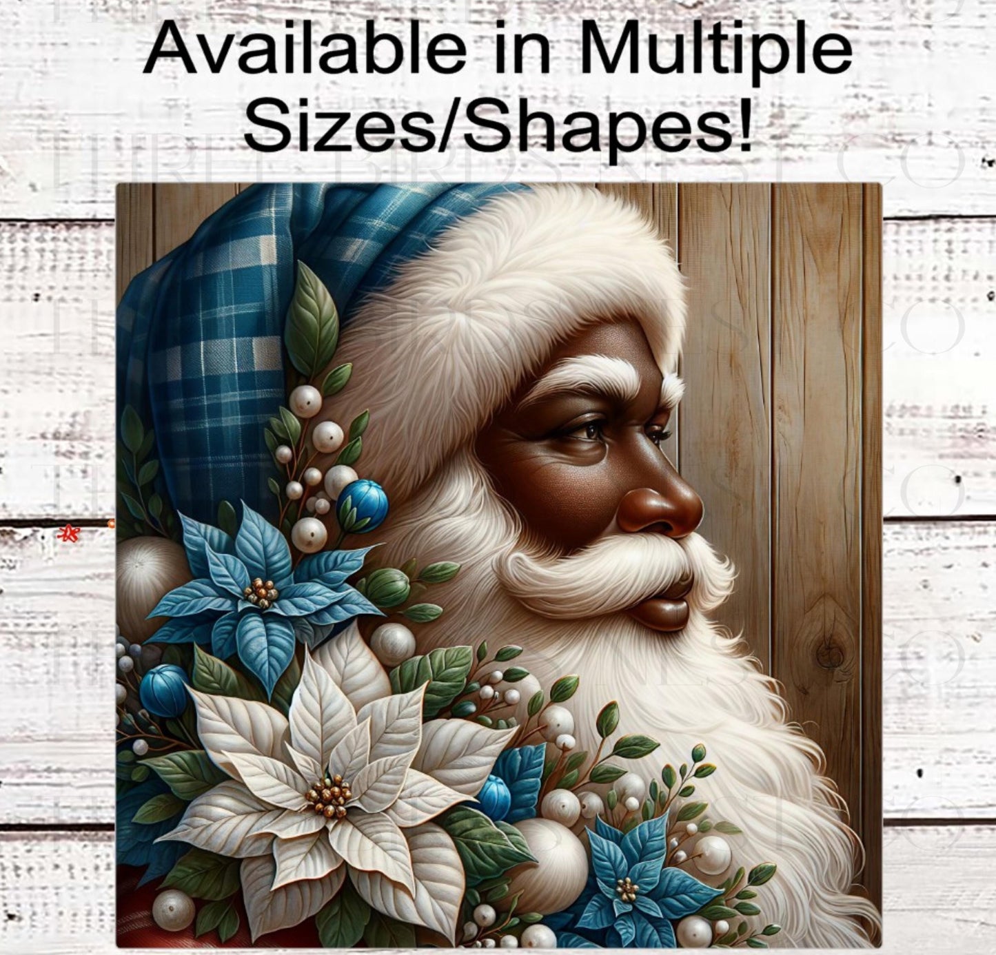 African American Santa Claus Wreath Sign, Blue Christmas - ET2289