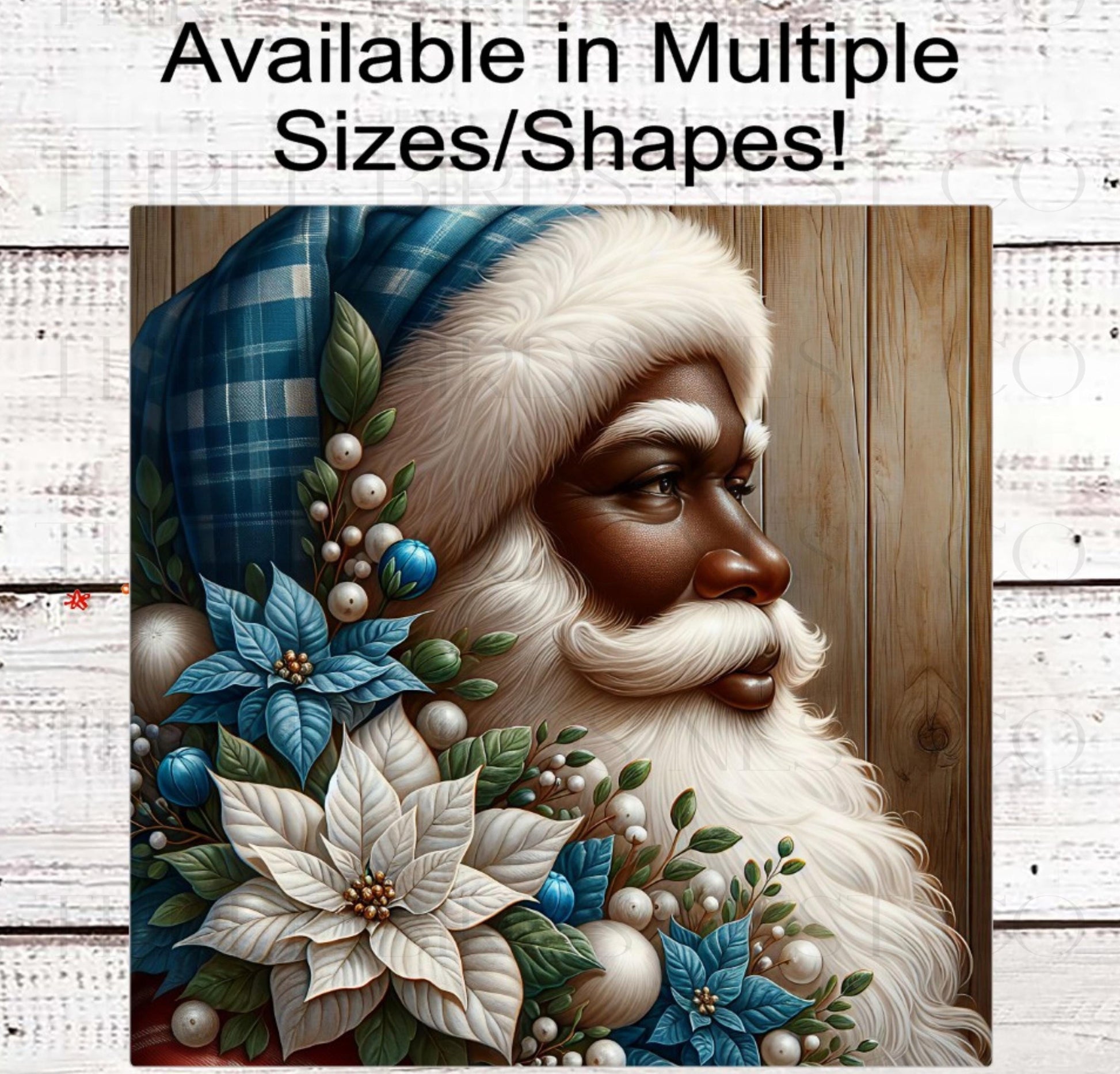 African American Santa Claus Wreath Sign, Blue Christmas - ET2289