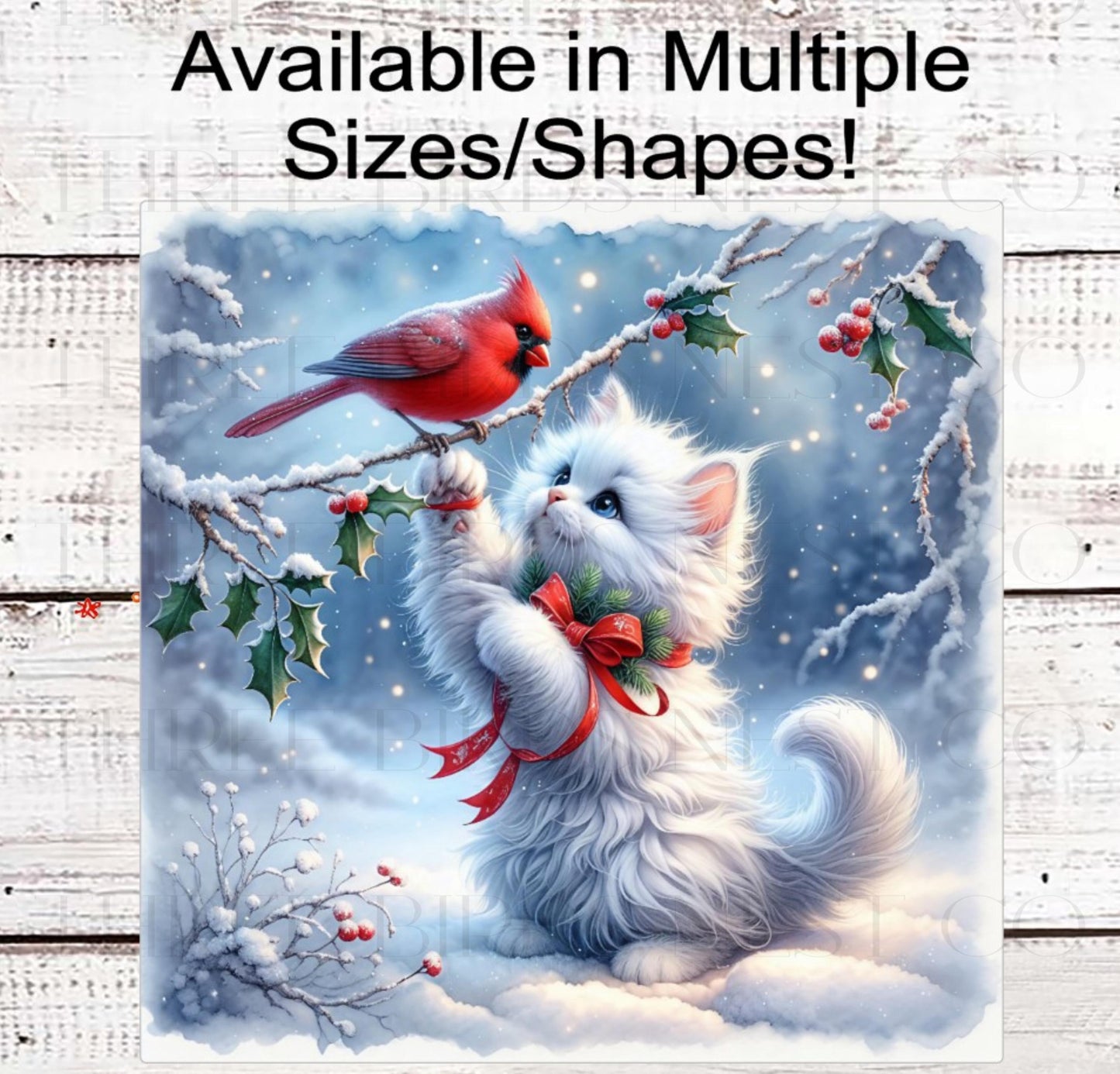 Cat Wreath Sign, Cardinal Lover, Christmas Cat- PA2290
