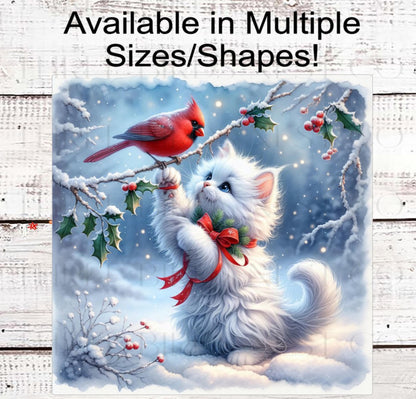 Cat Wreath Sign, Cardinal Lover, Christmas Cat- PA2290