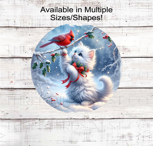 Cat Wreath Sign, Cardinal Lover, Christmas Cat- PA2290