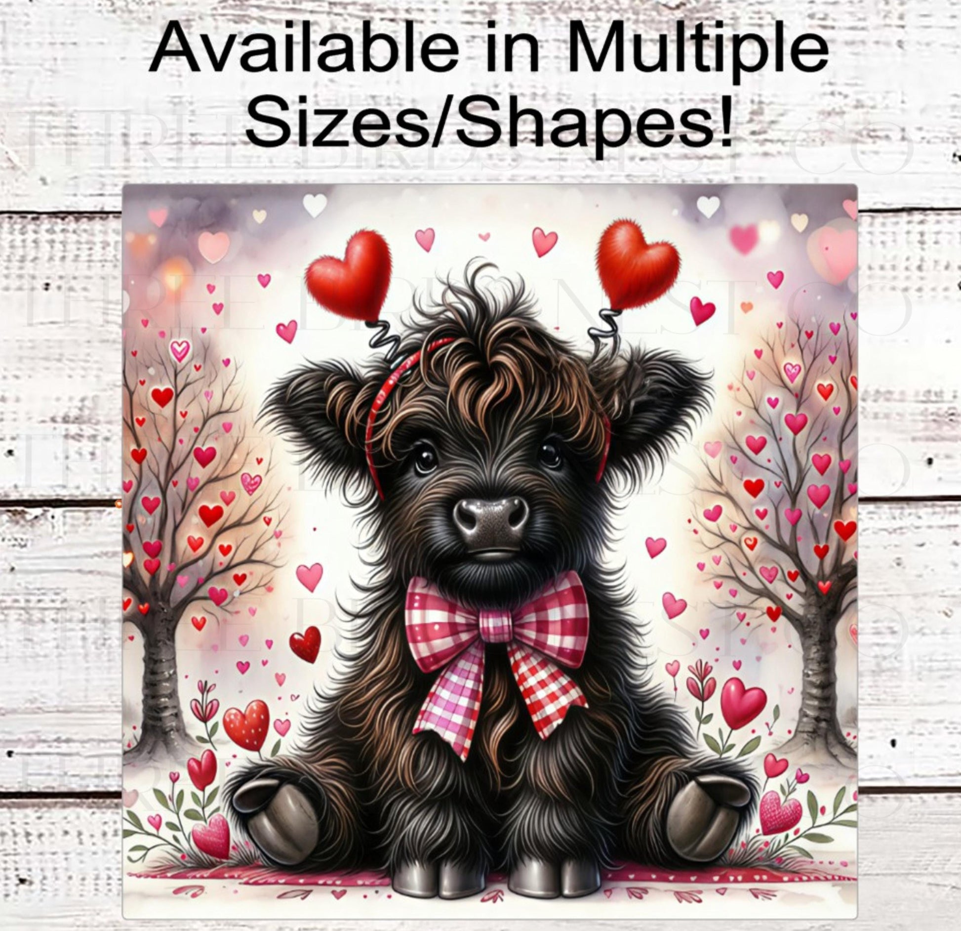 Scottish Highland Cow Wreath Sign, Valentines Day Hearts- MH2301