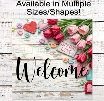 Valentines Day Wreath Sign, Floral Tulips Decor, Spring Love - MH2303