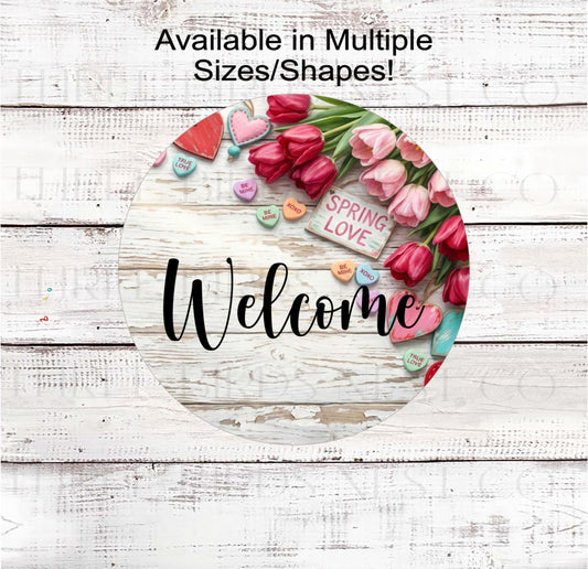 Valentines Day Wreath Sign, Floral Tulips Decor, Spring Love - MH2303