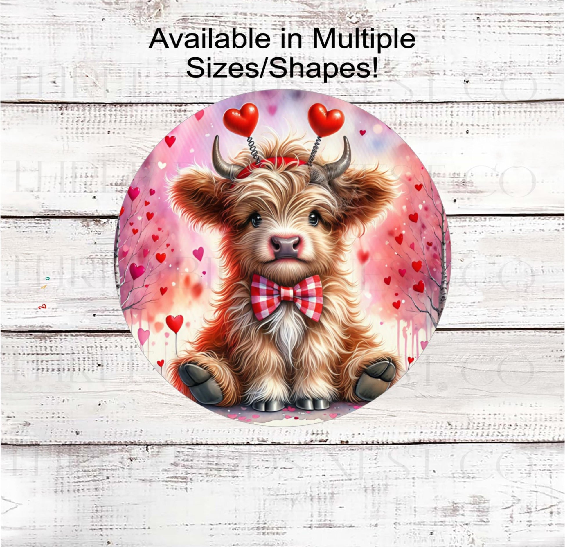 Scottish Highland Cow Wreath Sign, Valentines Day Hearts- MH2304
