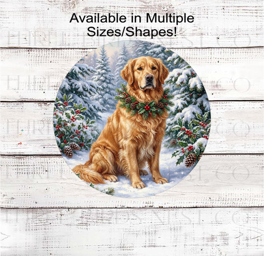 Christmas Dog Wreath Sign, Golden Retriever Lover, Winter Decor- PA2308