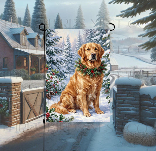 Golden Retriever Double-Sided Garden Flag, Christmas Dog, Winter Decor