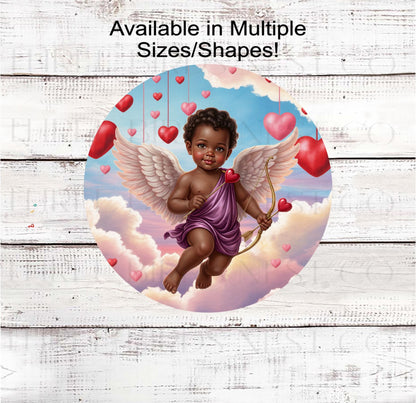 African American Cupid Wreath Sign Valentines Day Love- ET2299