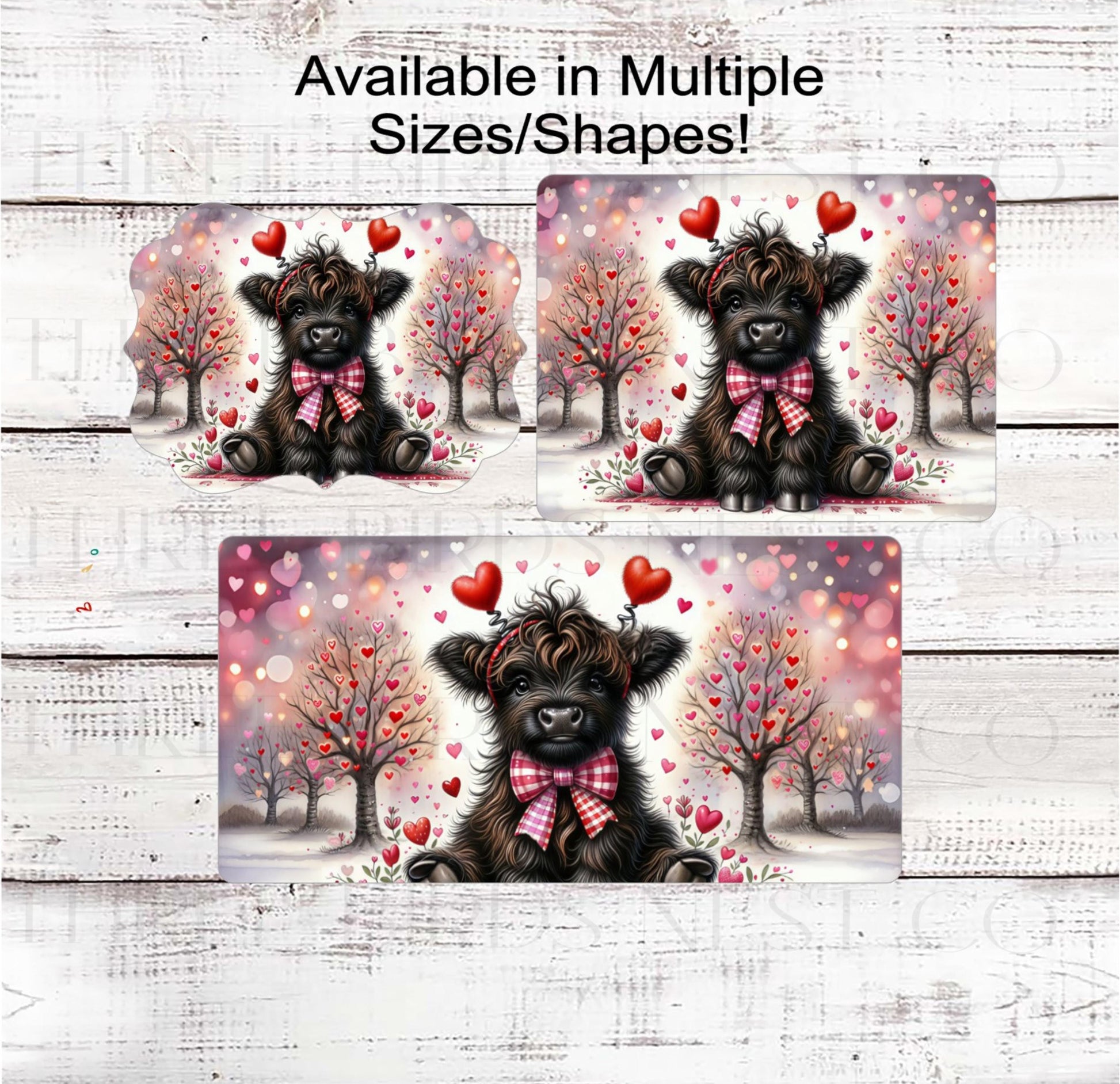 Scottish Highland Cow Wreath Sign, Valentines Day Hearts- MH2301