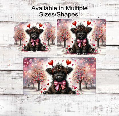 Scottish Highland Cow Wreath Sign, Valentines Day Hearts- MH2301