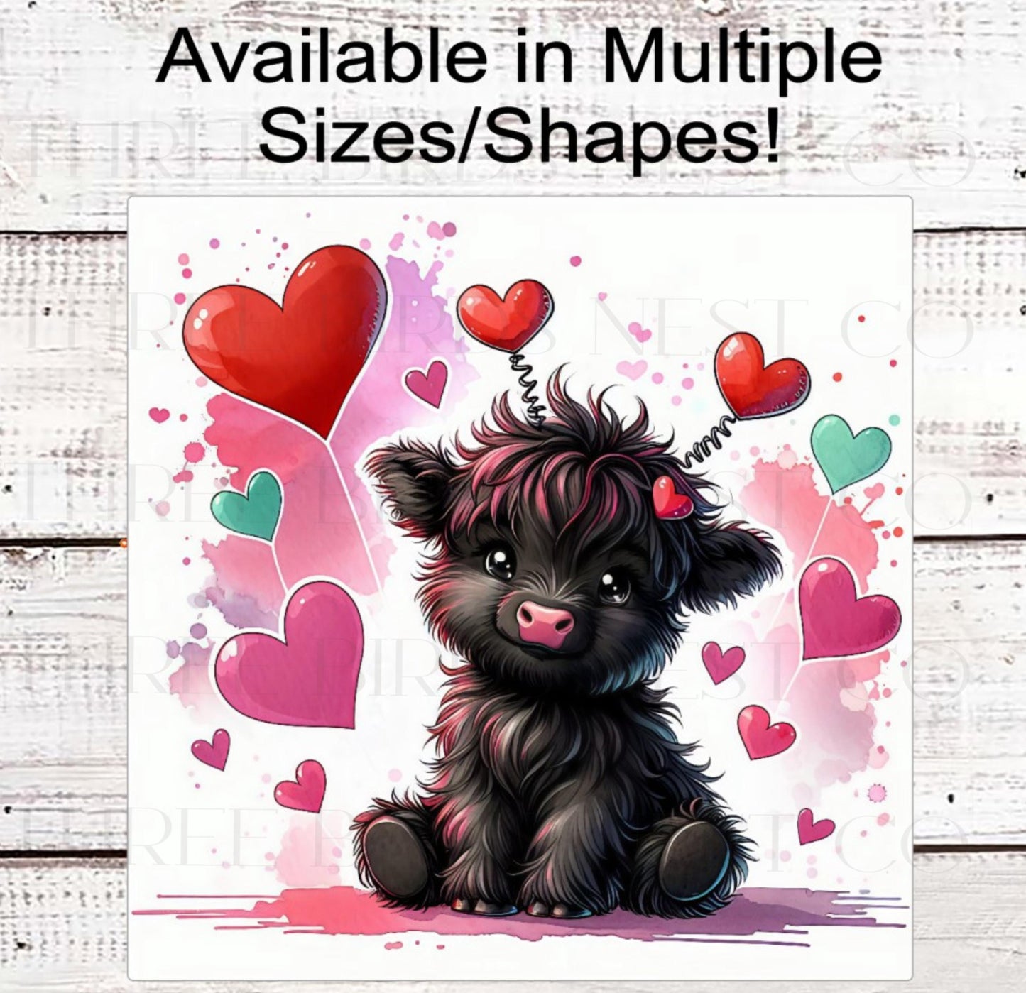 Scottish Highland Cow Wreath Sign, Valentines Day Hearts- MH2302