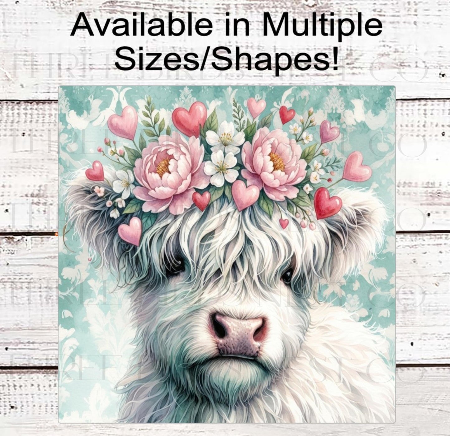 Scottish Highland Cow Wreath Sign, Valentines Day Hearts- MH2307