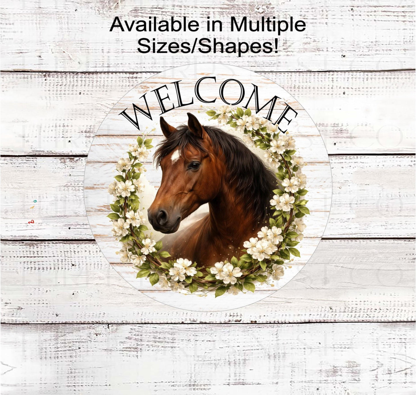 Horse Wreath Sign, Welcome to the Farm, Rustic Farmhouse, Dogwood Blossoms- FH2341