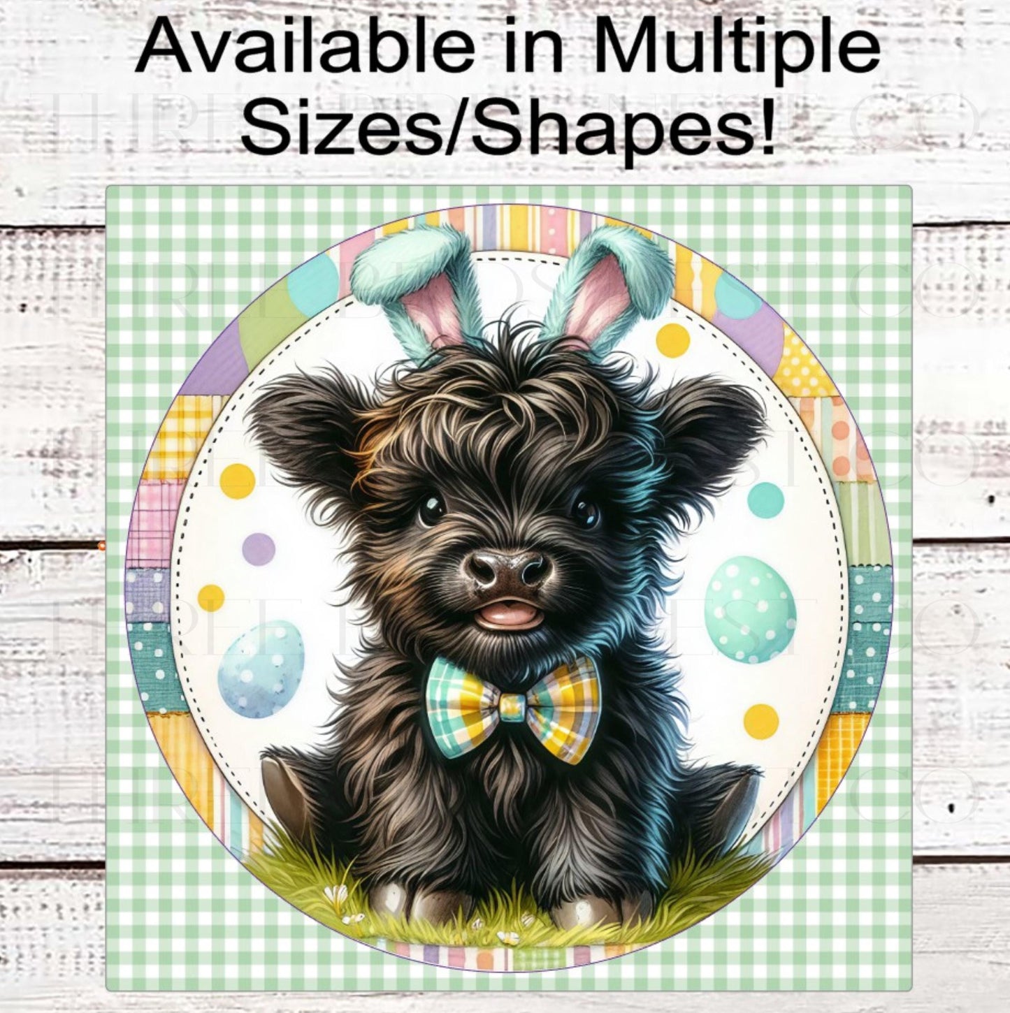 Easter Wreath Sign, Scottish Highland Cow, Spring Decor- E2344
