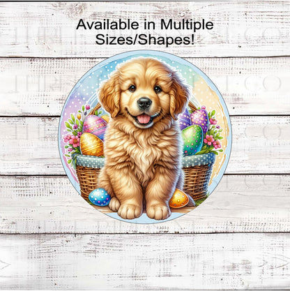 Easter Wreath Sign, Golden Retriever, Spring Decor- PA2345
