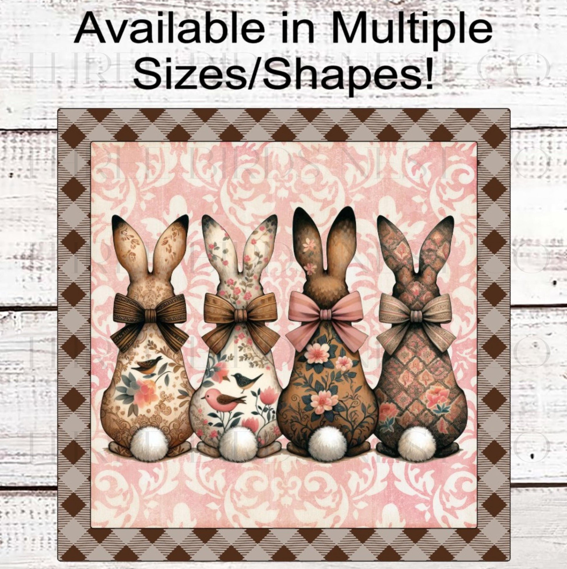 Easter Bunny Wreath Sign, Chinoiserie, Floral Easter Rabbit Decor- E2347