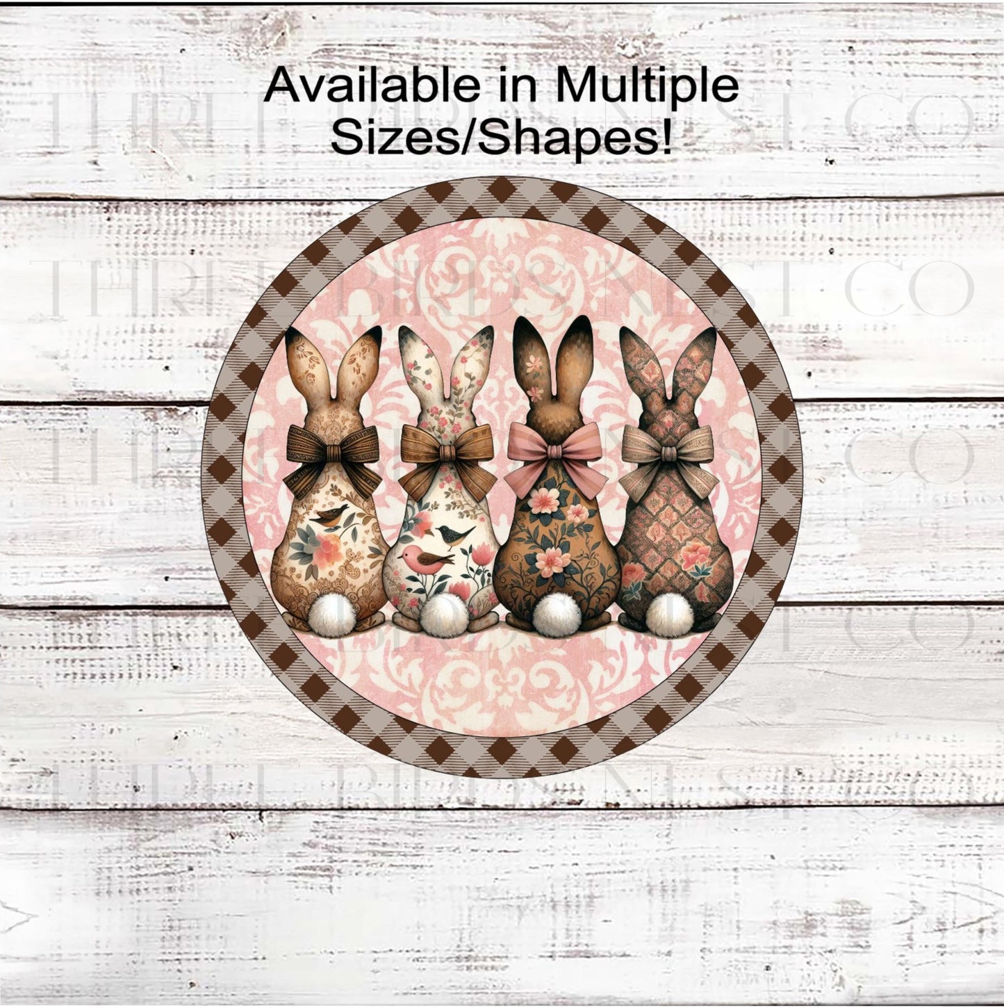Easter Bunny Wreath Sign, Chinoiserie, Floral Easter Rabbit Decor- E2347