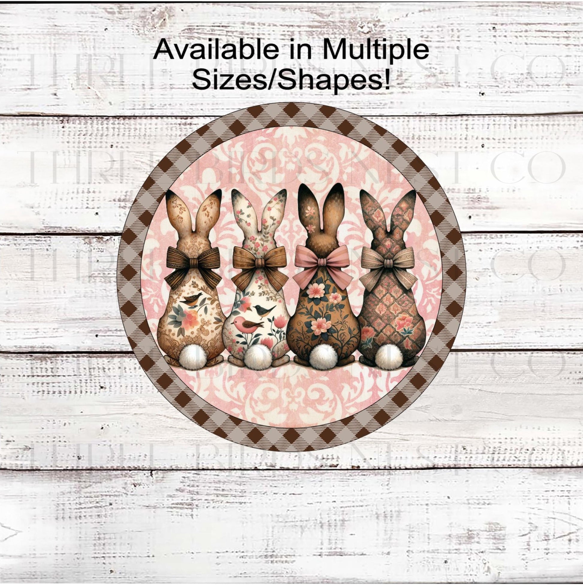 Easter Bunny Wreath Sign, Chinoiserie, Floral Easter Rabbit Decor- E2347