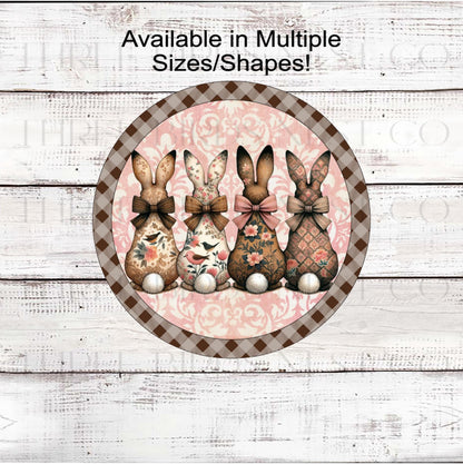 Easter Bunny Wreath Sign, Chinoiserie, Floral Easter Rabbit Decor- E2347