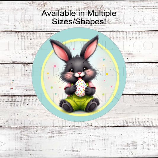 Easter Wreath Sign, Bunny Rabbit with Easter Egg, Spring Decor- E2350