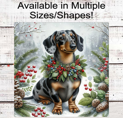 Christmas Dog Wreath Sign, Dapple Dachshund Dog- PA2296