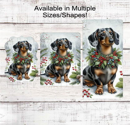 Christmas Dog Wreath Sign, Dapple Dachshund Dog- PA2296