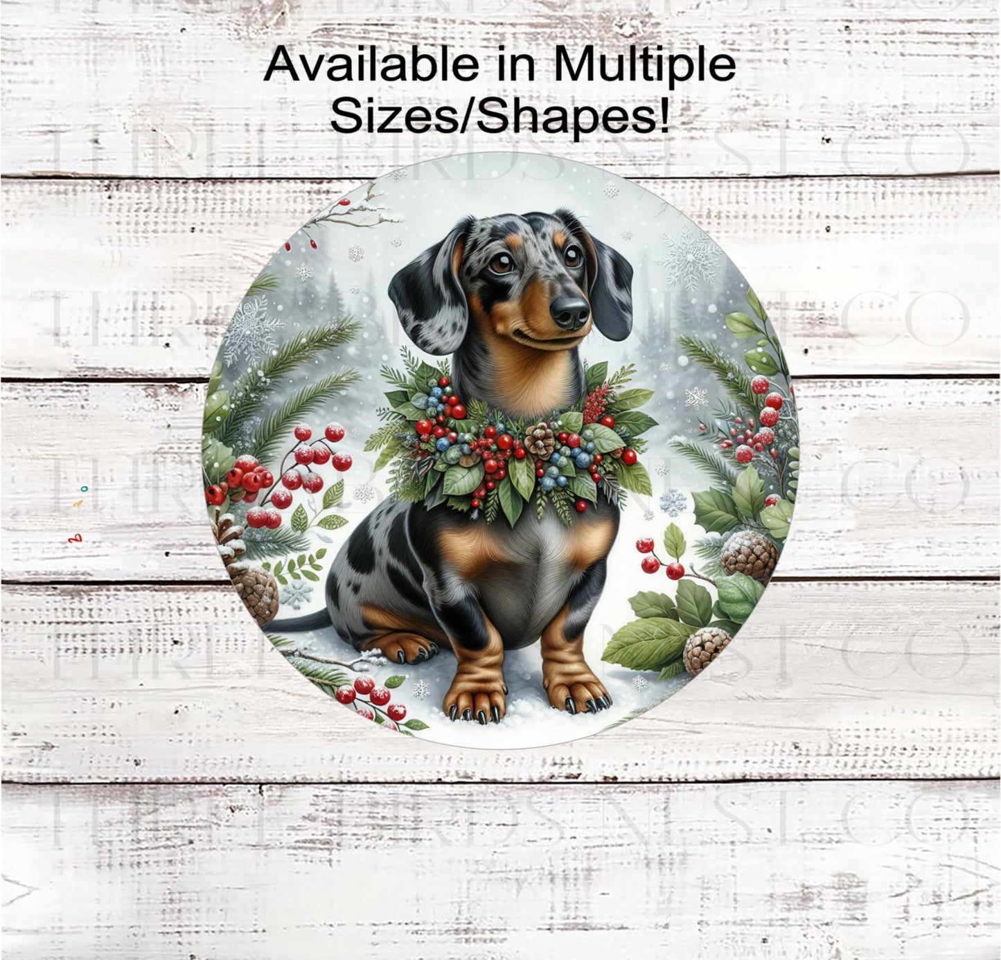 Christmas Dog Wreath Sign, Dapple Dachshund Dog- PA2296