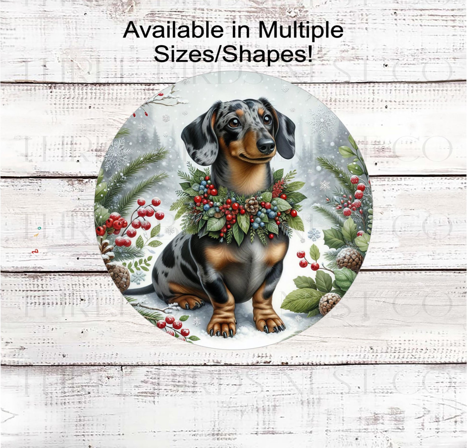Christmas Dog Wreath Sign, Dapple Dachshund Dog- PA2296