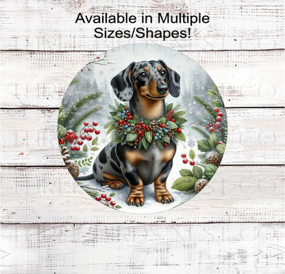 Christmas Dog Wreath Sign, Dapple Dachshund Dog- PA2296