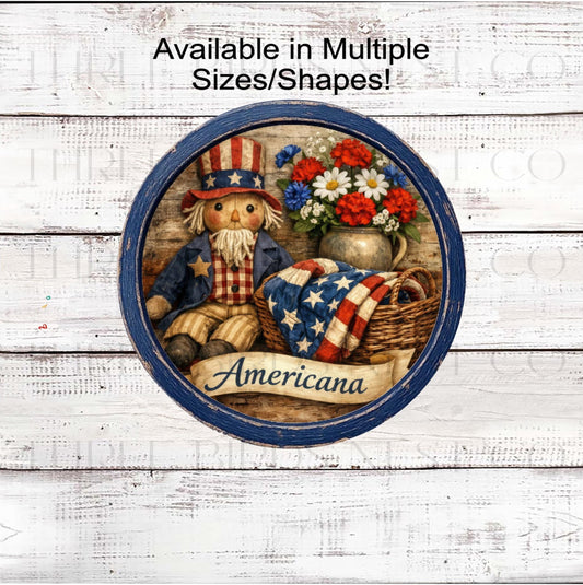 Patriotic Wreath Sign, Primitive Decor, Uncle Sam, Americana, American Flag- PH2365