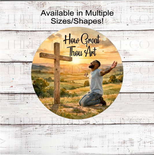 How Great Thou Art Christian Wreath Sign, Religious Gifts, African American Art- ET2339
