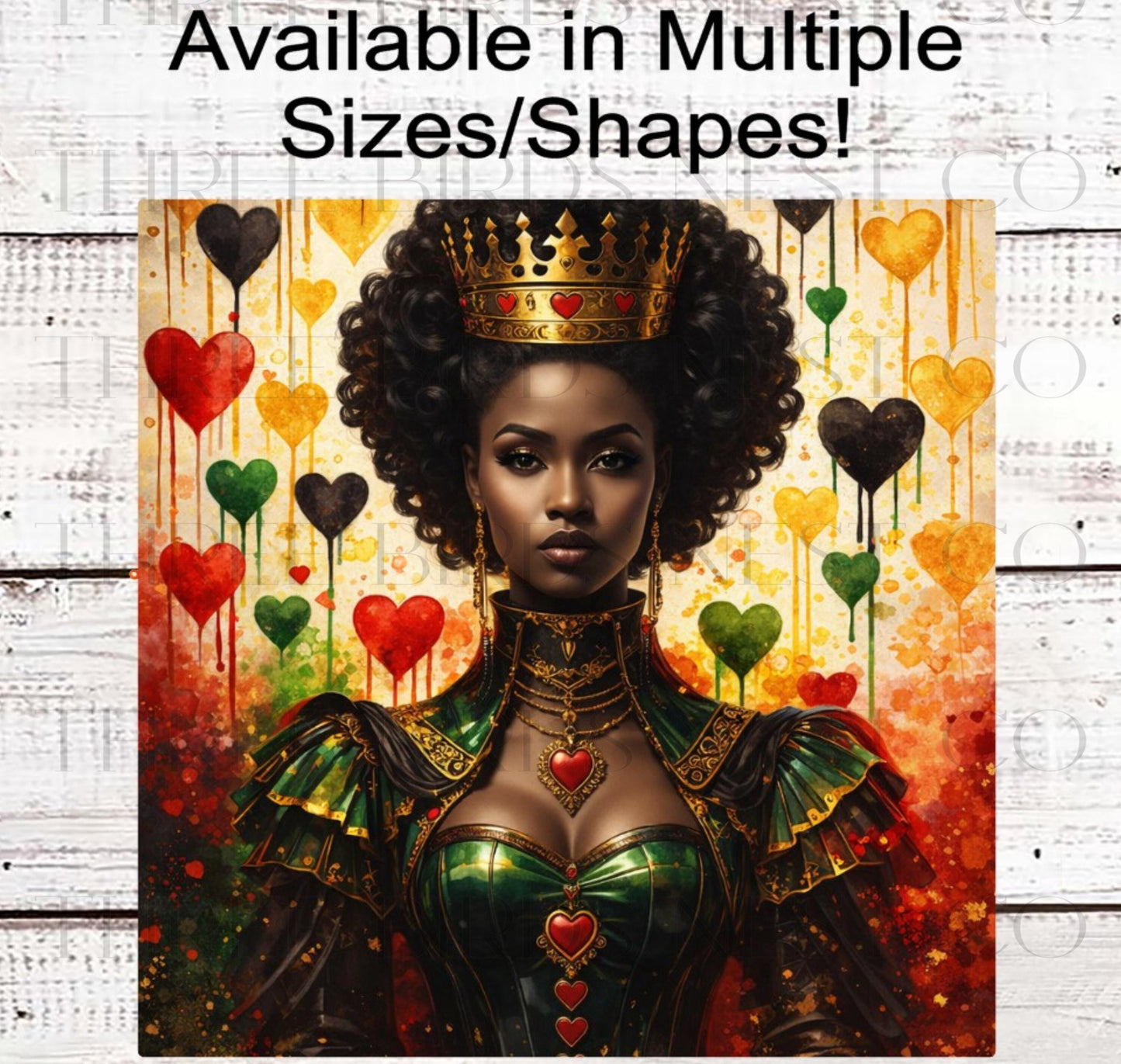 African American Woman Wreath Sign, Queen of Hearts, Pan-African Colors- ET2340