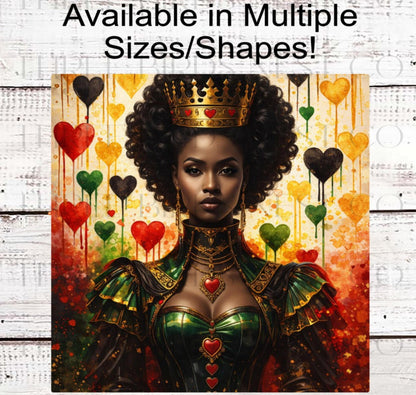 African American Woman Wreath Sign, Queen of Hearts, Pan-African Colors- ET2340