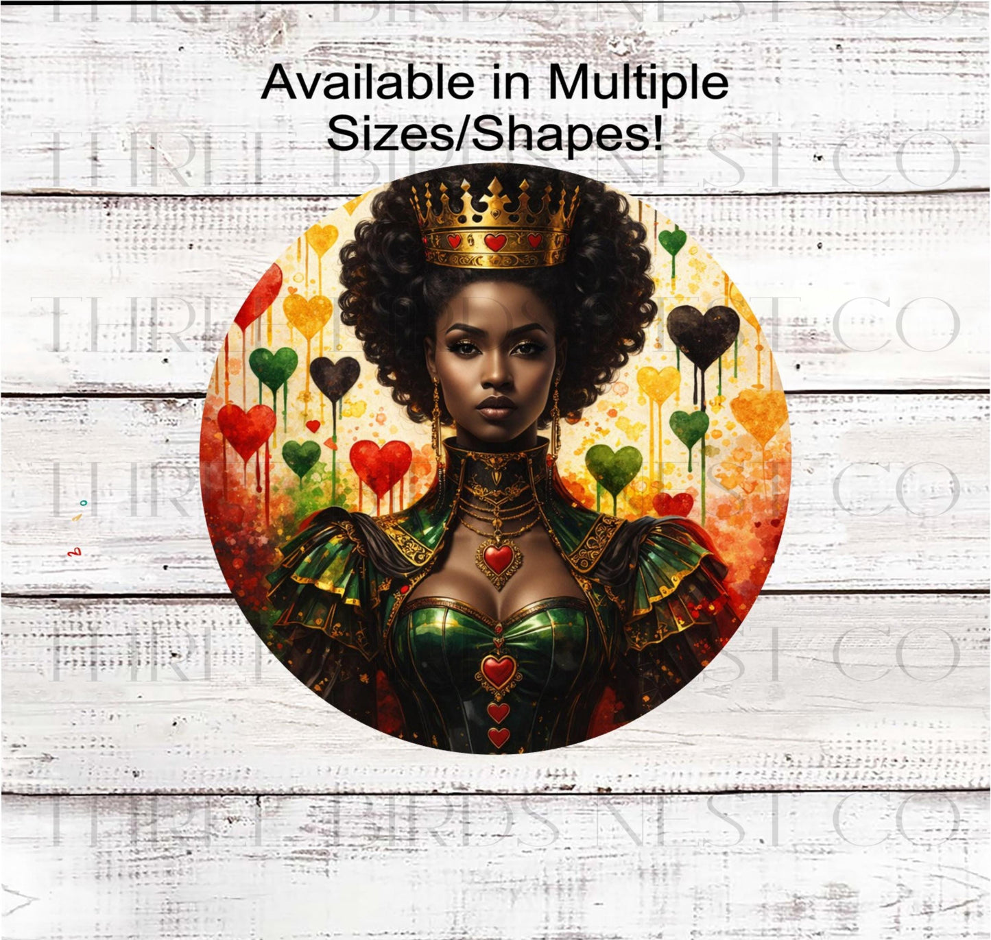 African American Woman Wreath Sign, Queen of Hearts, Pan-African Colors- ET2340