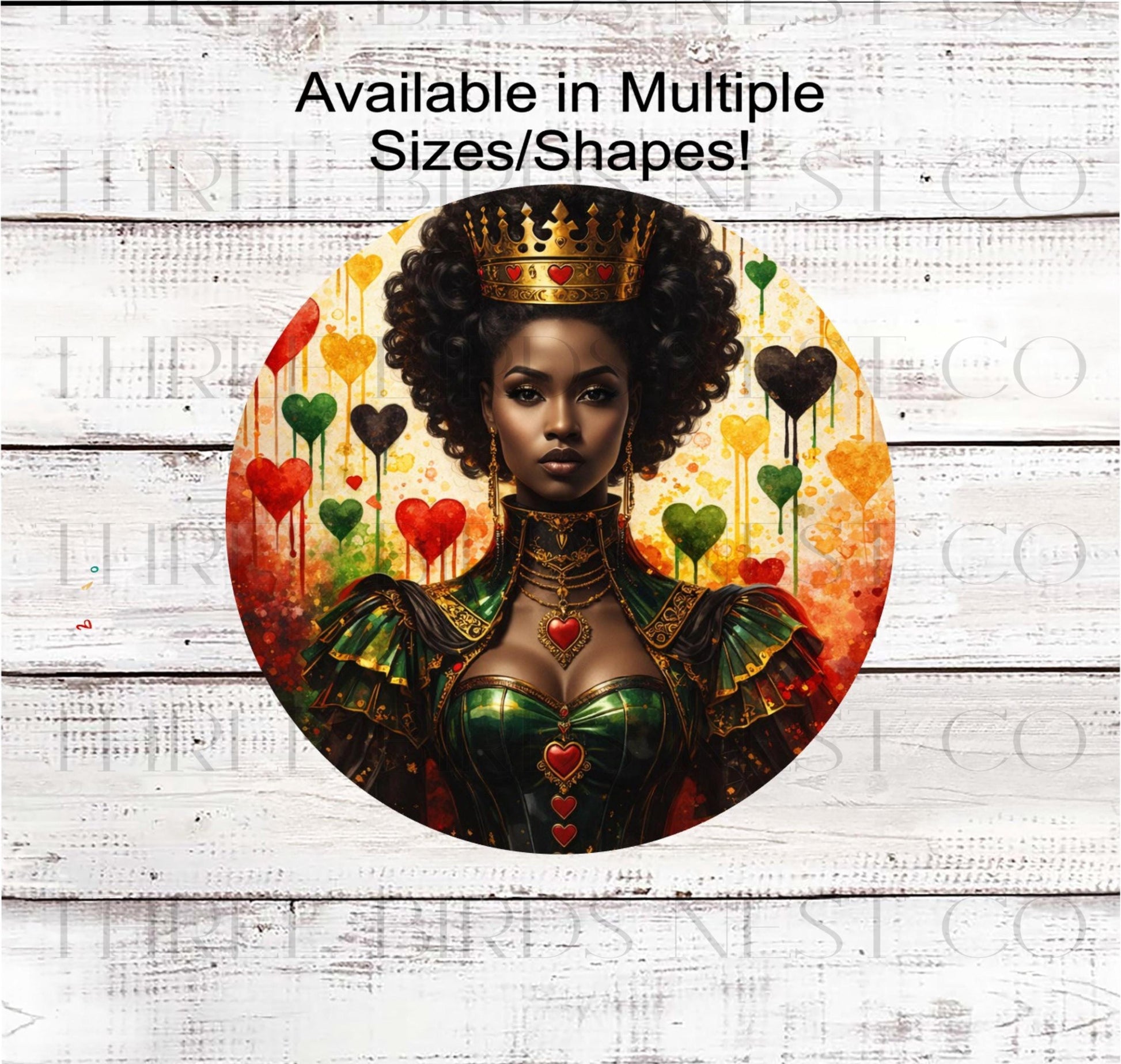 African American Woman Wreath Sign, Queen of Hearts, Pan-African Colors- ET2340